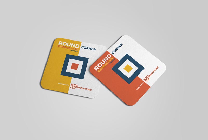 Square Round Corner Business Cards Mockup