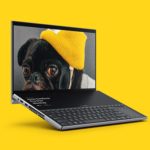 Asus Zenbook Pro Laptop Mockup on yellow background