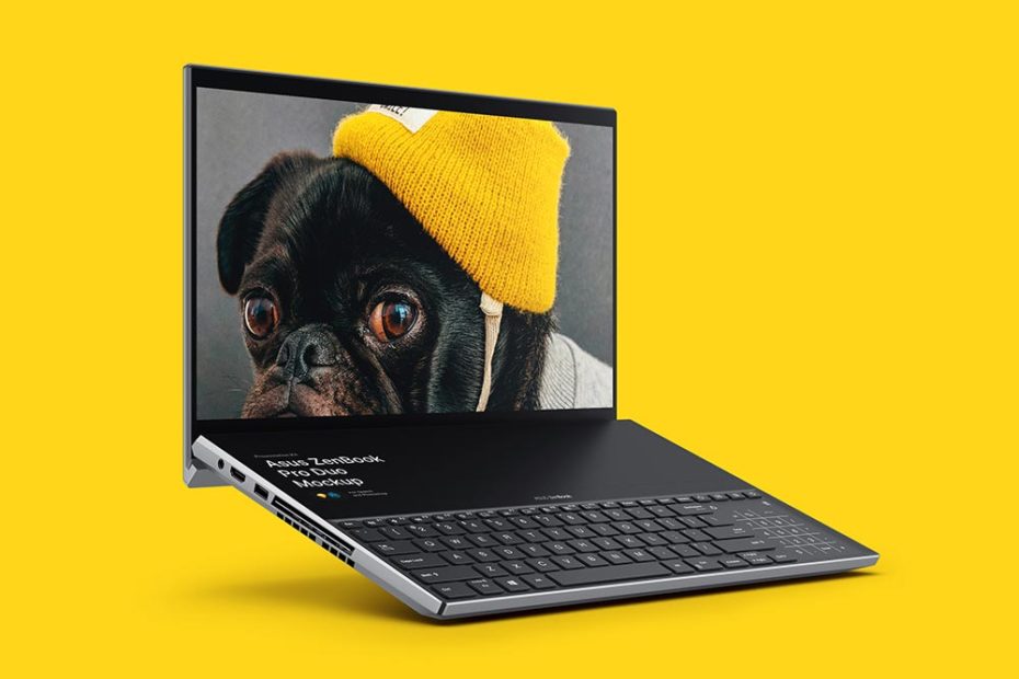 Asus Zenbook Pro Laptop Mockup on yellow background