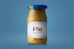 Mustard Jar on blue background