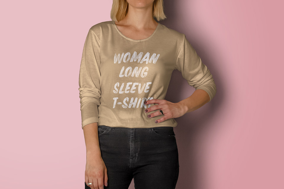 Woman Long Sleeve T-Shirt Mockup