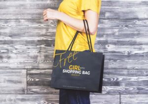 Free Girl with Shopping Bag Mockup