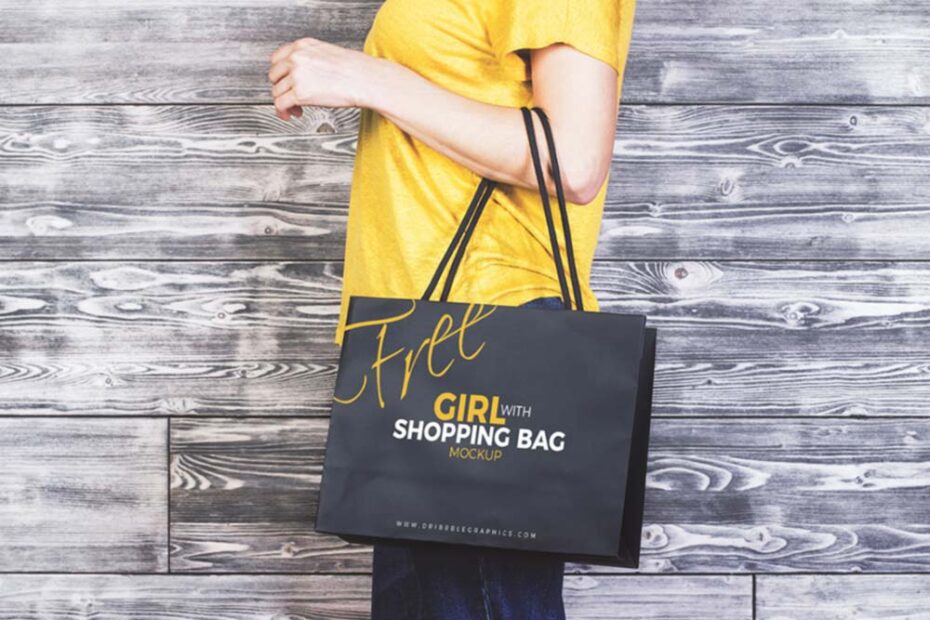 Free Girl with Shopping Bag Mockup