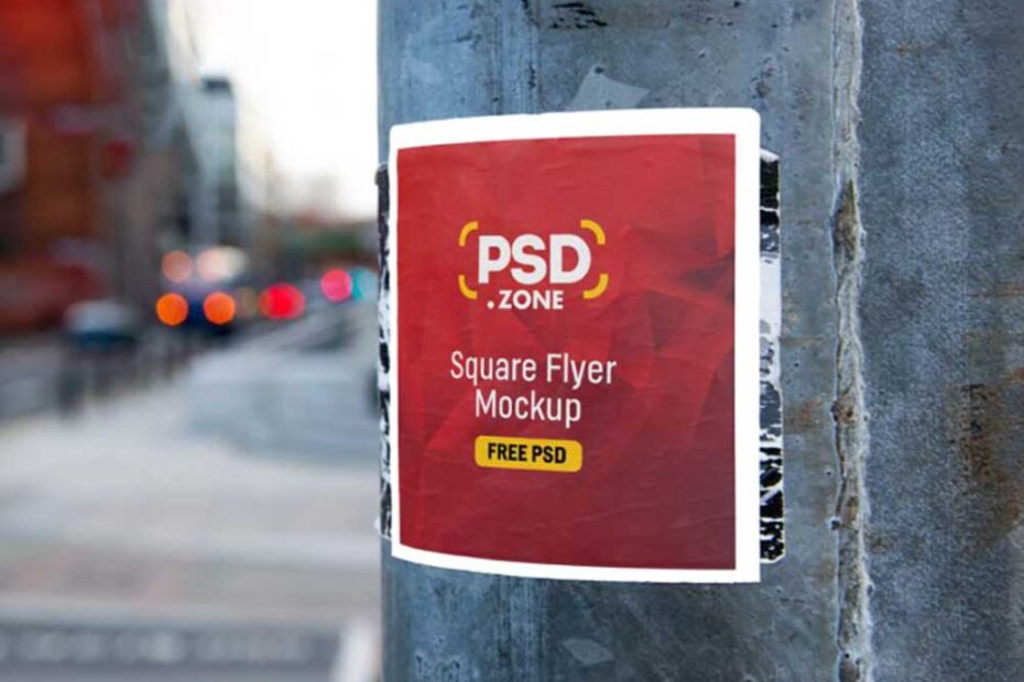Free Square Flyer on Wall Mockup PSD