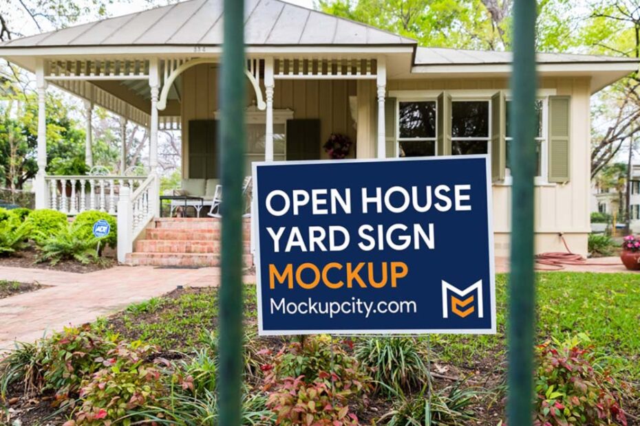 Free Open House Yard Sign Mockup