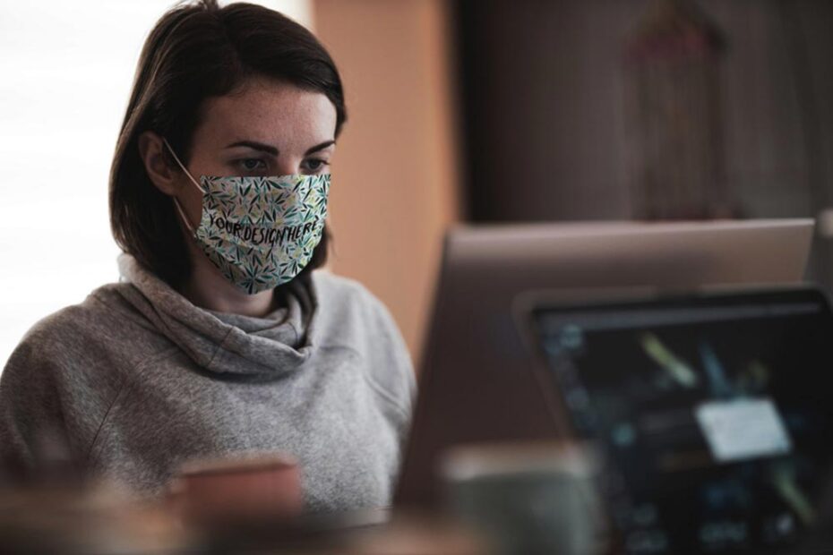 Free Working in Face Mask Mockup