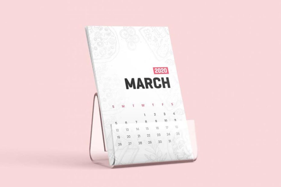 Free Desk Calendar With Stand Mockup