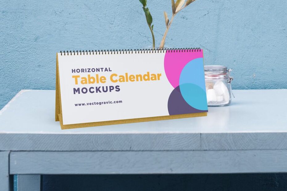 Free Horizontal Table Calendar Mockup