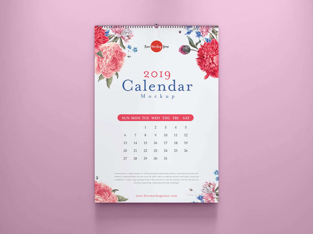 Free Simple Wall Calendar Mockup