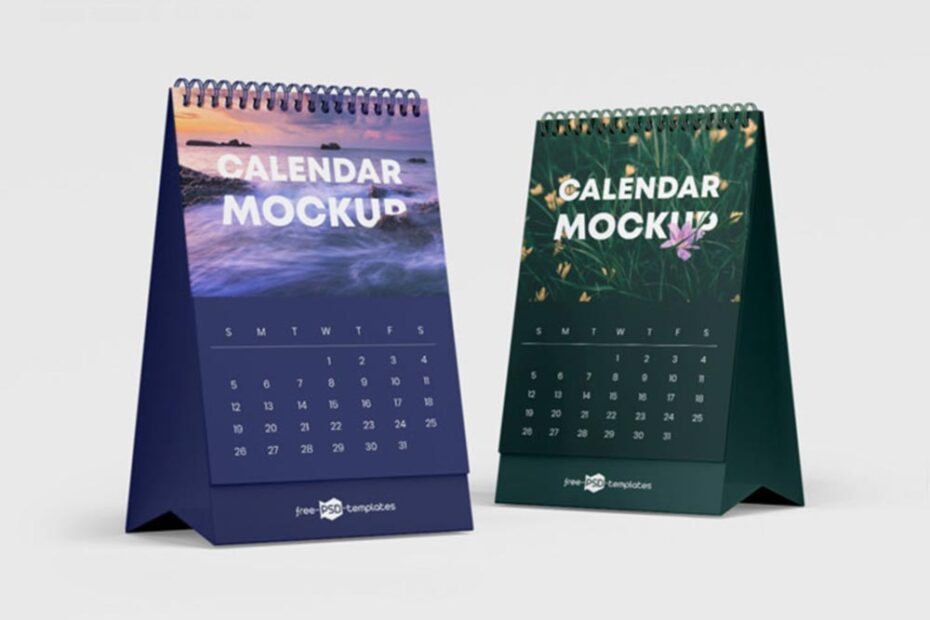 Free Vertical Desk Calendar Mockup