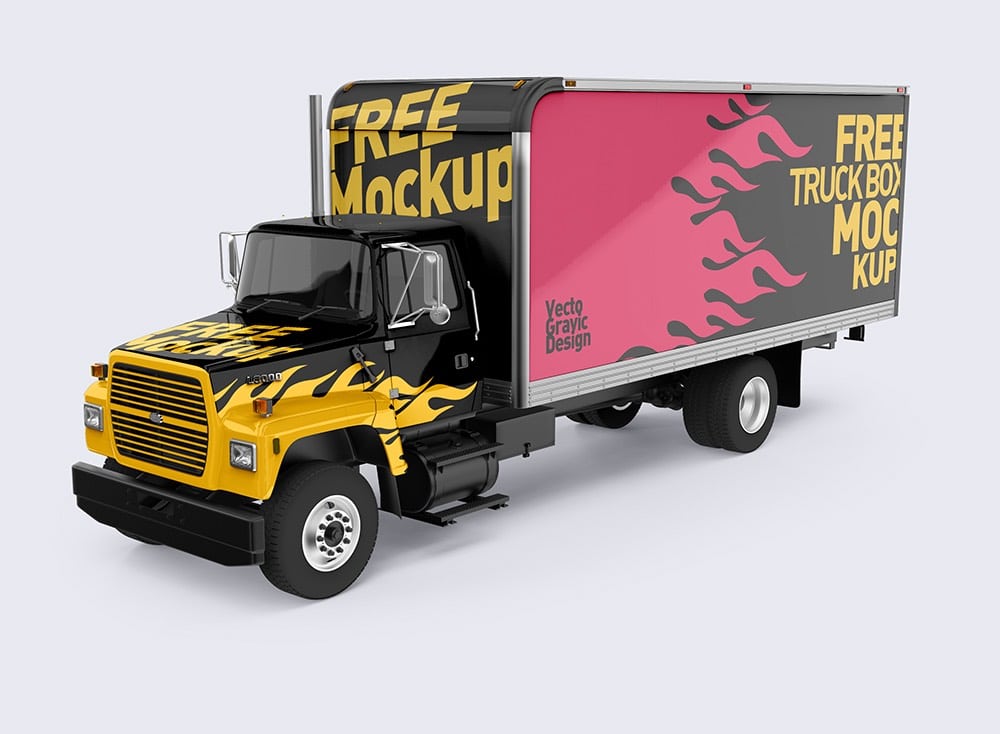 Free Ford Box Truck Mockup PSD