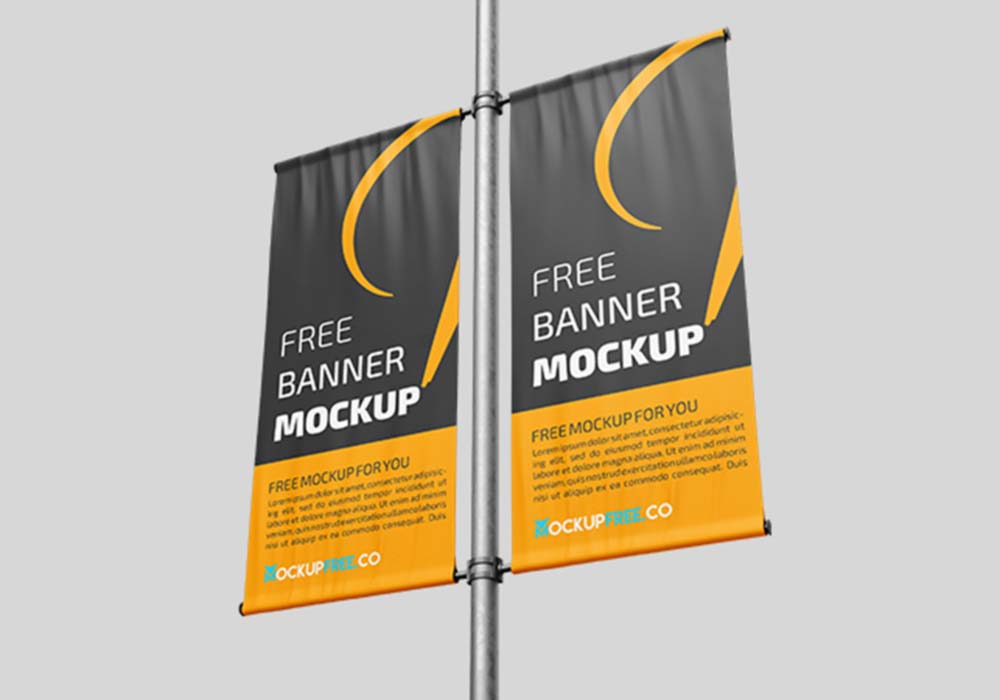 Free Lamp Post Banner PSD Mockup