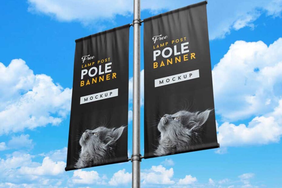 Free Lamp Post Pole Banner Mockup