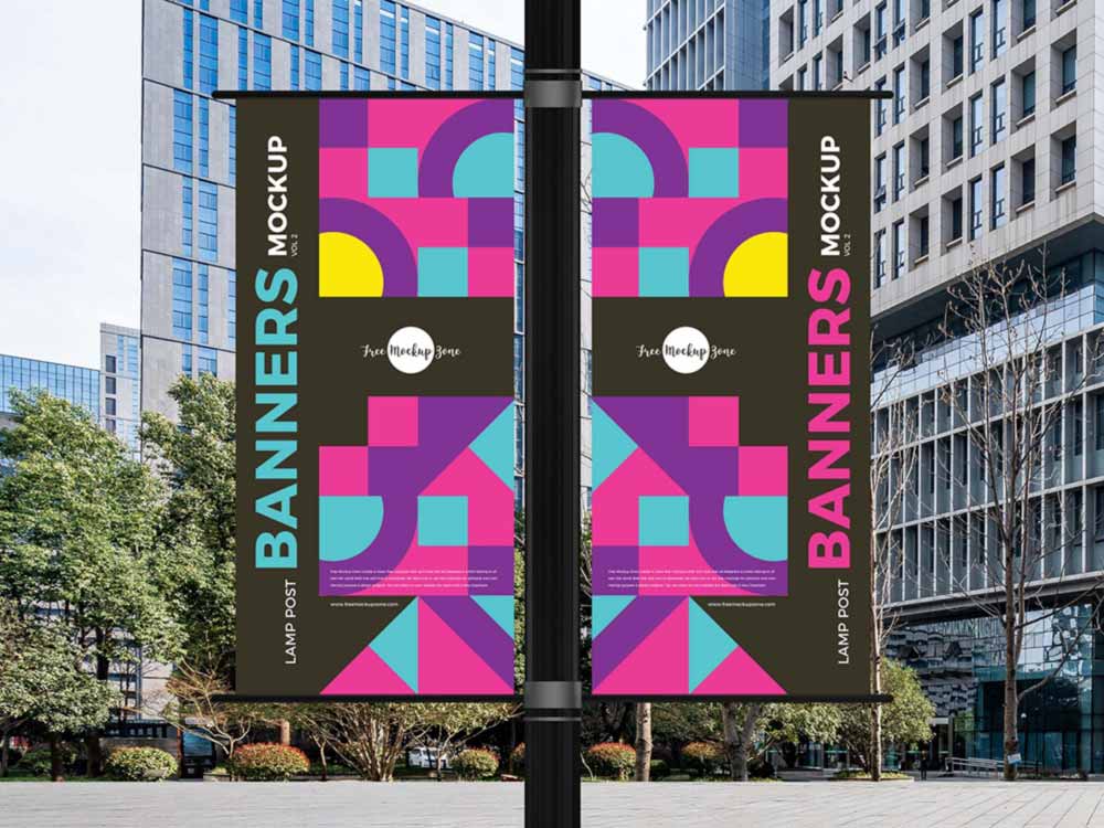 Outdoor Lamp Post Banners Mockup