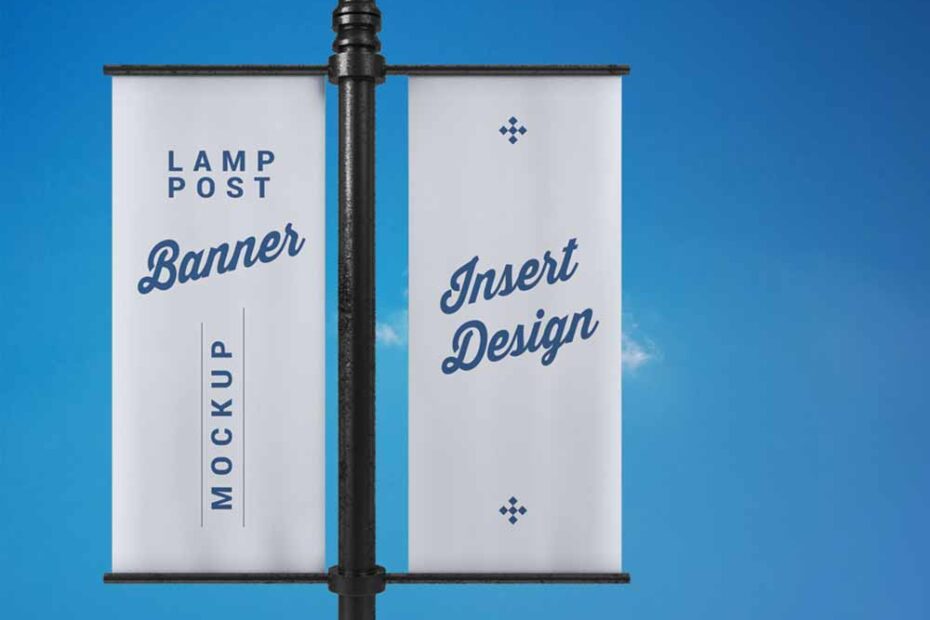 Free Street Lamp Post Banner Mockup
