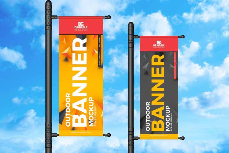 Free Vertical Outdoor Banner Mockup
