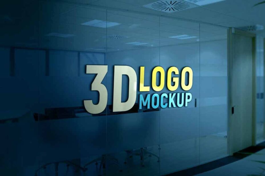 Free Glass Wall 3D Logo Mockup
