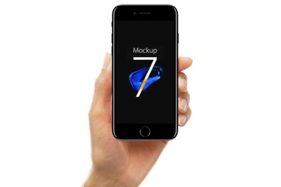 Free Jet Black iPhone 7 in Hand Mockup