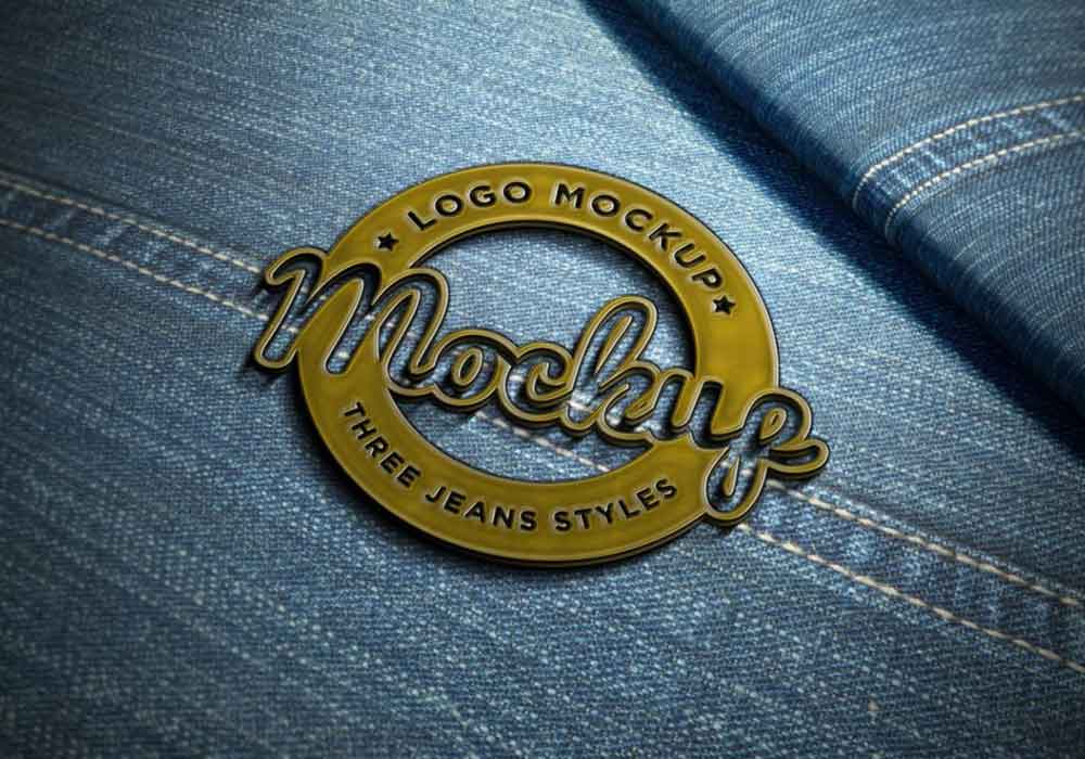 Free Metal Badge On Jeans Logo Mockup