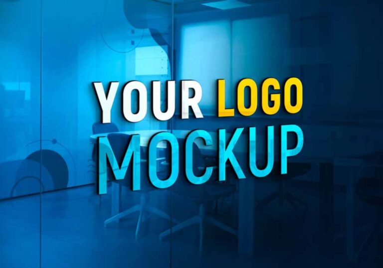 Free Office Glass Wall 3D Logo Mockup - Mockup City