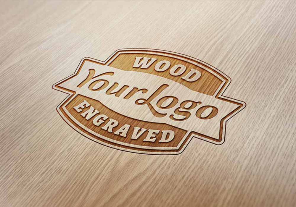Free Wood Engraved Logo PSD Mockup