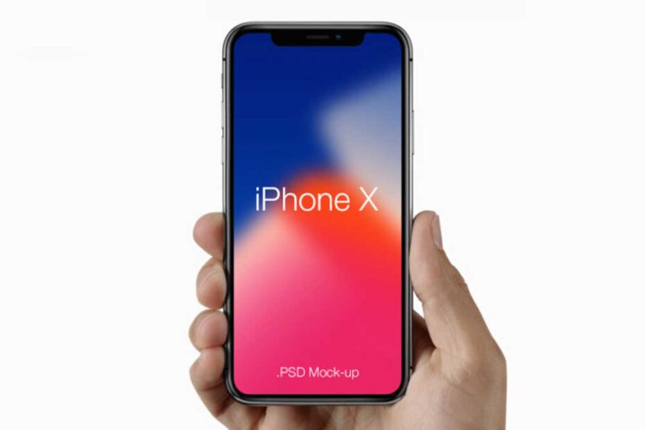 Free iPhone X in Hand PSD Mockup