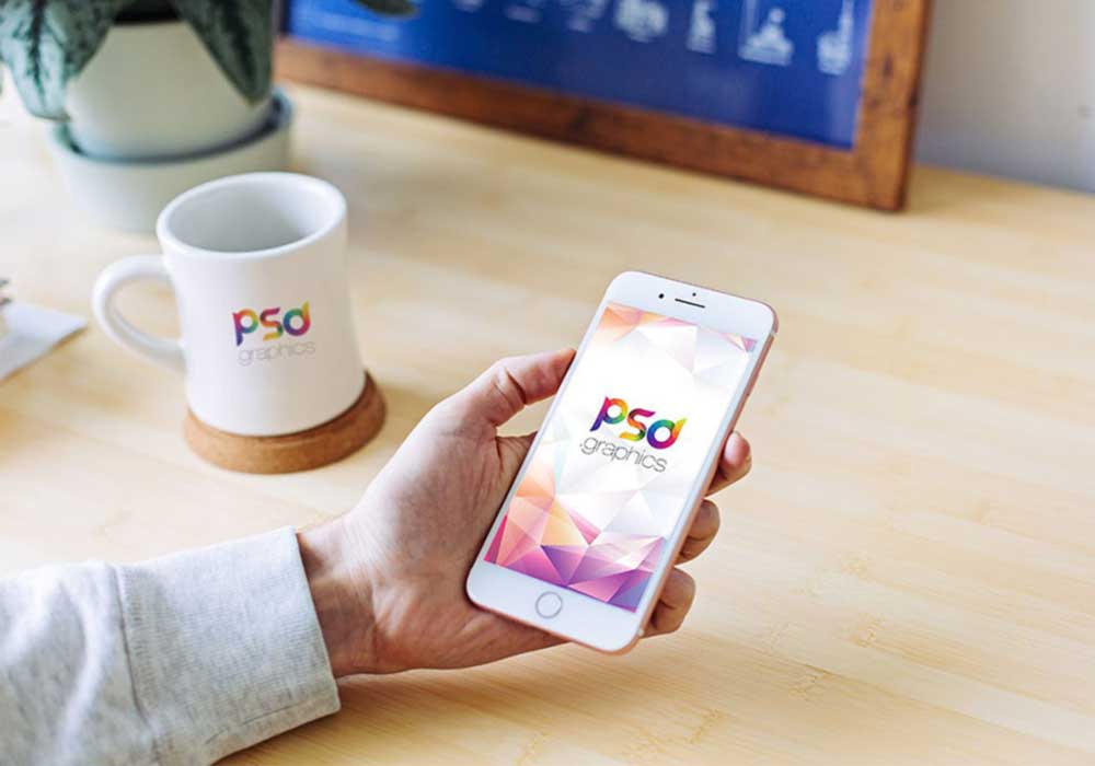 Free iPhone with Mug Mockup