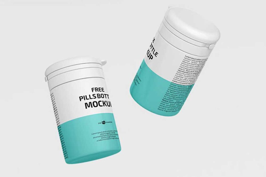 Free Floating Pills Bottle Mockup