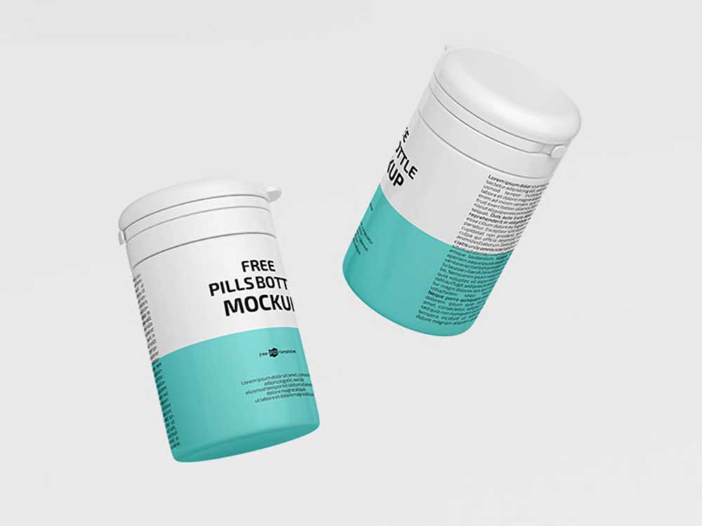 Free Floating Pills Bottle Mockup