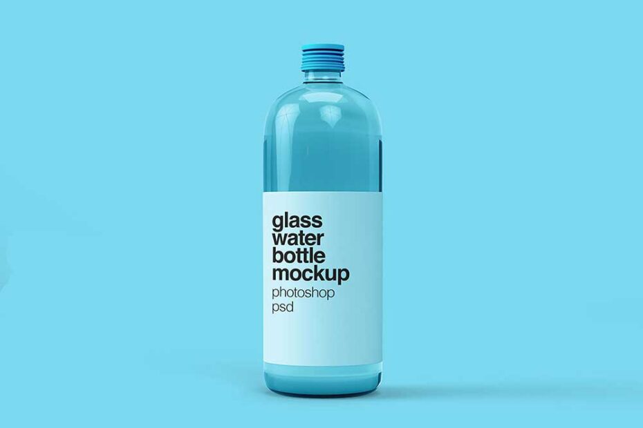 Free Glass Water Bottle Mockup PSD