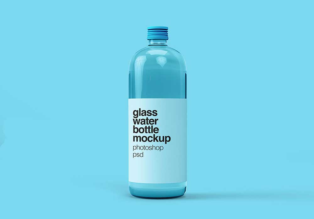 Glass Water Bottle Mockup PSD