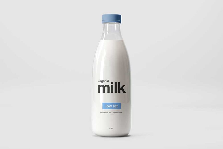 Free Sleek Milk Glass Bottle Mockup