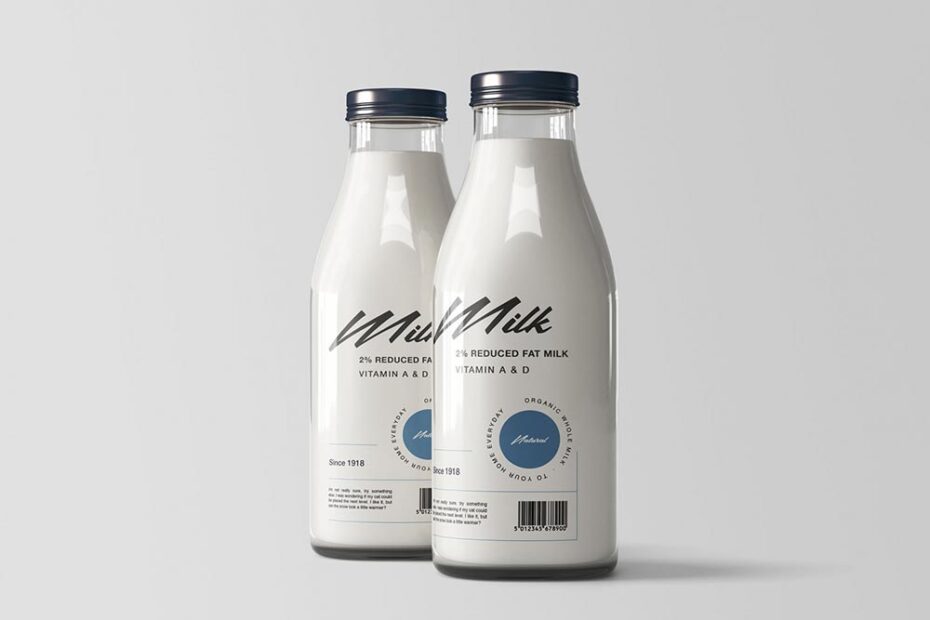 Free Two Milk Bottles Mockup