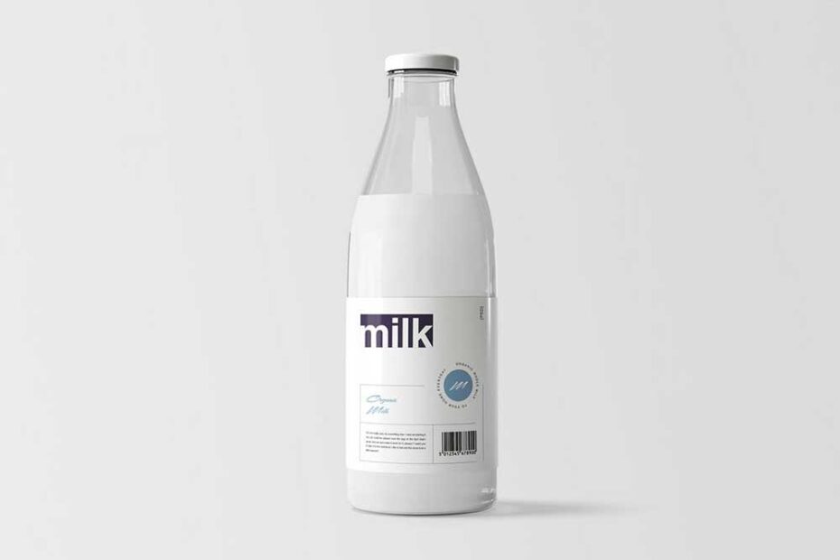 Free Milk Glass Bottle Mockup PSD