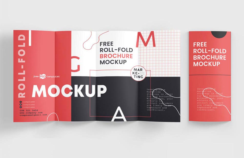 Free Roll Fold Brochure Mockup