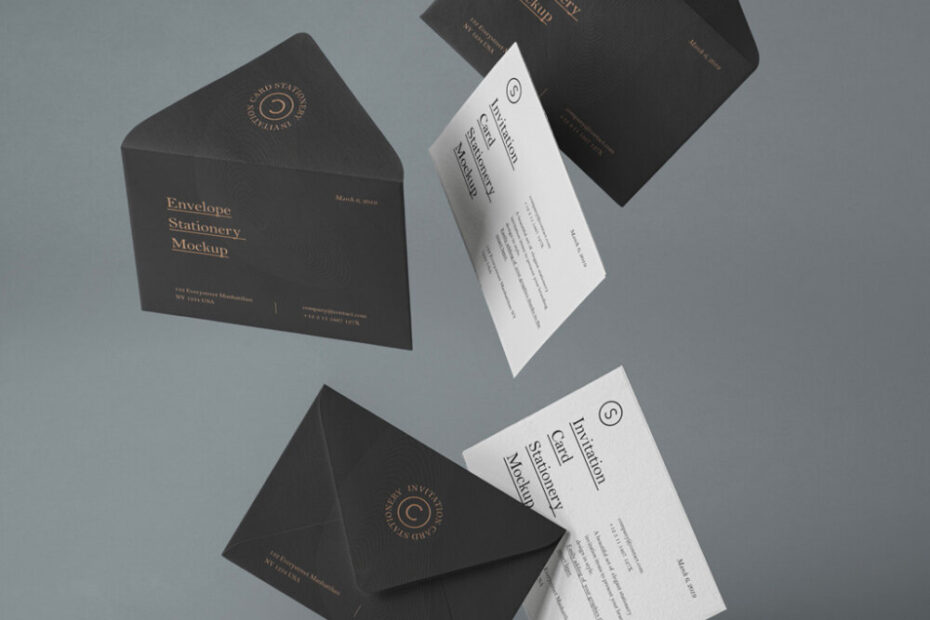 Free Falling Envelopes and Cards Mockup