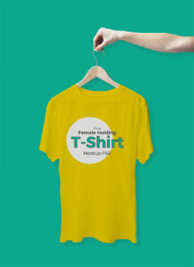 Free Female Holding T-Shirt Mockup