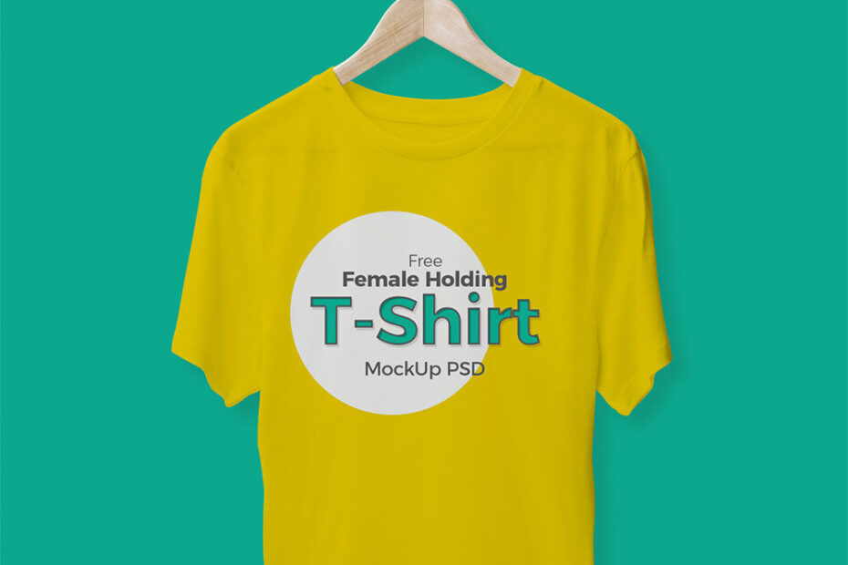 Free Female Holding T-Shirt Mockup